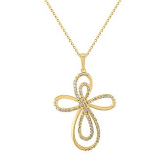 10k Gold 1/7 Carat T.W. Diamond Looped Open Cross Pendant Necklace