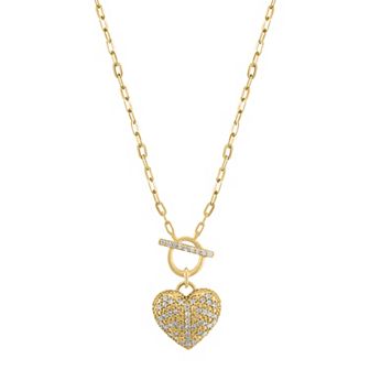 10k Gold 1/4 Carat T.W. Diamond Heart, Open Circle, & Bar Necklace