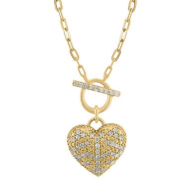 10k Gold 1/4 Carat T.W. Diamond Heart, Open Circle, & Bar Necklace