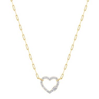 Two Tone 10k Gold 1/7 Carat T.W. Diamond Open Heart Lock Necklace