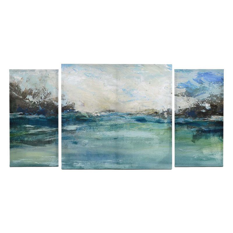 New View Gifts & Accessories 3-piece Coastal Abstract Canvas Wall Art, Blue