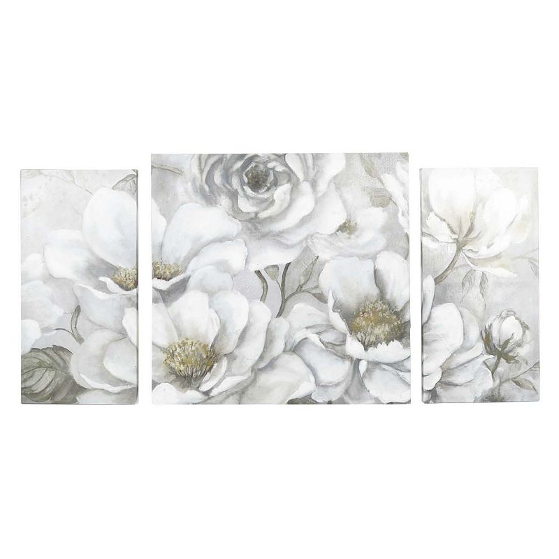 New View Gifts & Accessories 3-piece White Roses Canvas Wall Art, Grey