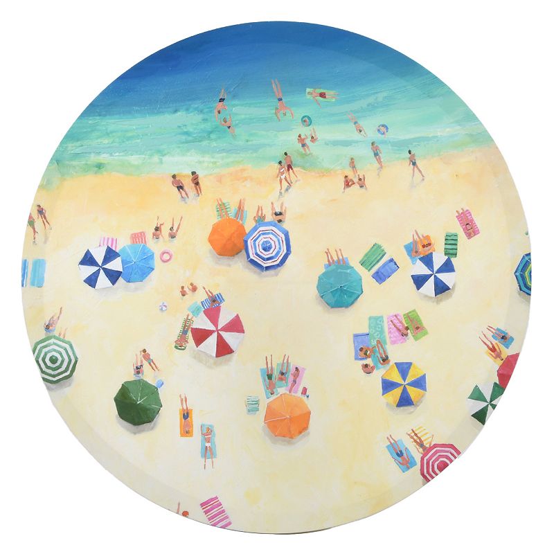 New View Gifts & Accessories Round Beach Scene Embellished Canvas Wall Art,