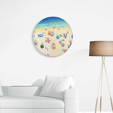 New View Gifts & Accessories Round Beach Scene Embellished Canvas Wall Art