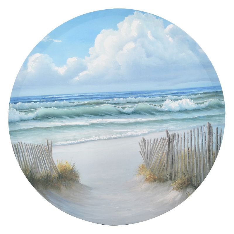 New View Gifts & Accessories Round Coastal Scene Embellished Canvas Wall Ar