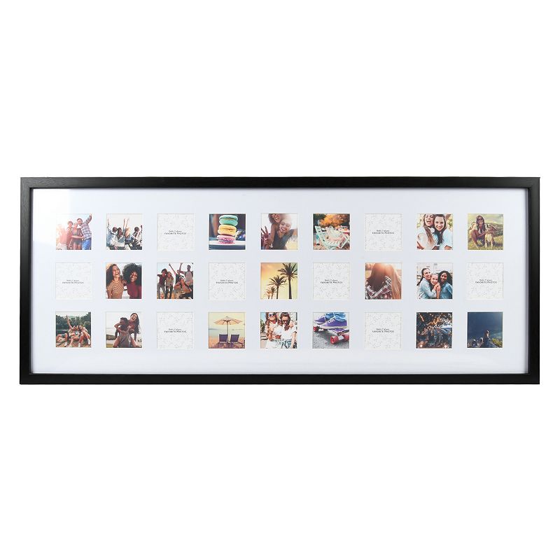 Prinz 27-Opening 16  x 40  Black Matted Collage Picture Frame  for 3x3 Photos  Wall Hanging