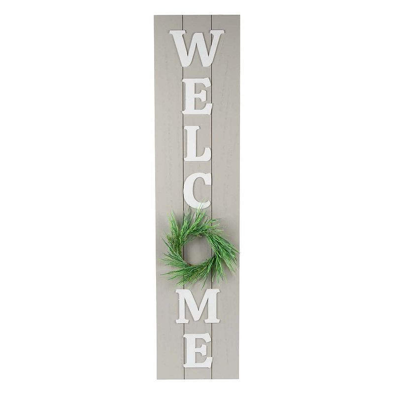 New View Gifts & Accessories Welcome Wreath Porch Leaner Floor Décor, Grey