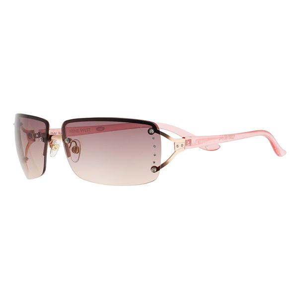 Women's Nine West 65mm Rimless Crystal Accent Square Gradient Sunglasses - Rose