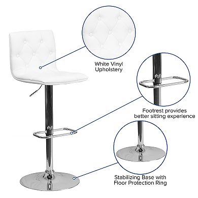 Emma and Oliver Button Tufted Gray Vinyl Adjustable Height Barstool with Chrome Base