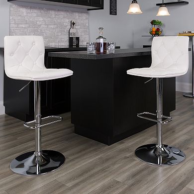 Emma and Oliver Button Tufted Gray Vinyl Adjustable Height Barstool with Chrome Base