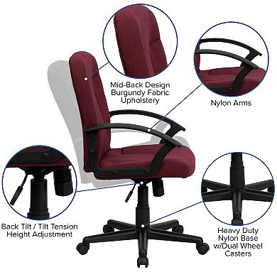 Emma and Oliver Mid-Back Black Fabric Executive Swivel Office Chair with Nylon Arms