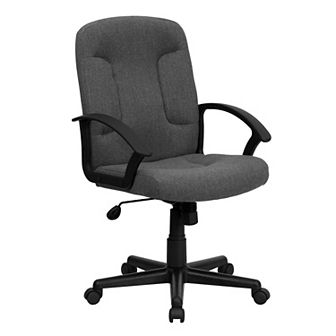 Emma and Oliver Mid-Back Gray Fabric Executive Swivel Office Chair with Nylon Arms