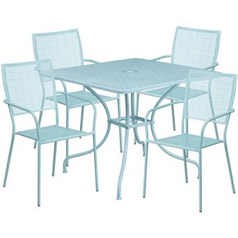 Emma and Oliver Commercial Grade 35.5" Square Gold Patio Table Set-4 Square Back Chairs