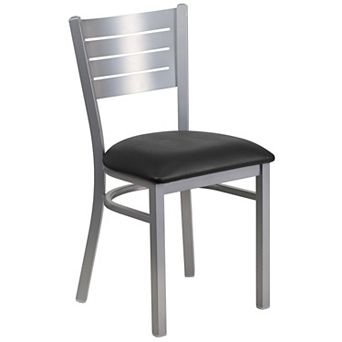 Emma and Oliver Silver Slat Back Metal Restaurant Chair - Mahogany Wood Seat