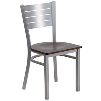 Emma and Oliver Silver Slat Back Metal Restaurant Chair - Cherry Wood Seat