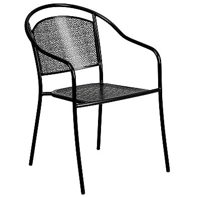 Emma and Oliver Commercial 30" Round Light Gray Folding Patio Table Set-4 Round Back Chairs