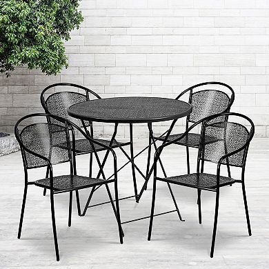 Emma and Oliver Commercial 30" Round Light Gray Folding Patio Table Set-4 Round Back Chairs