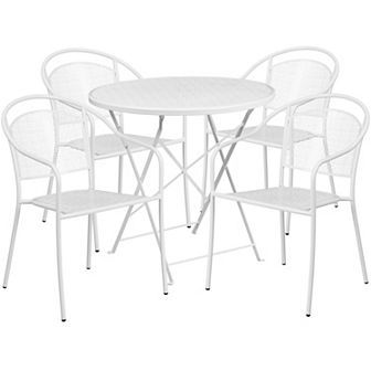 Emma and Oliver Commercial 30" Round Light Gray Folding Patio Table Set-4 Round Back Chairs