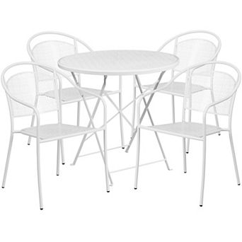 Emma and Oliver Commercial 30" Round Light Gray Folding Patio Table Set-4 Round Back Chairs