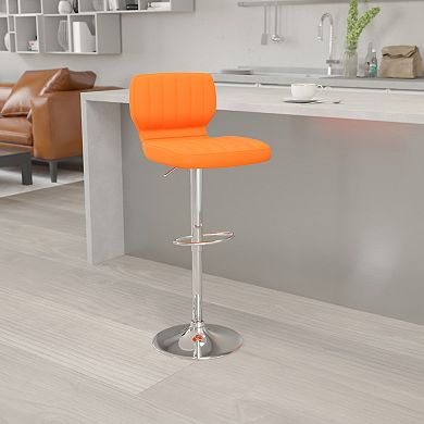 Emma and Oliver Black Vinyl Adjustable Height Vertical Stitch Back Barstool