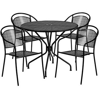 Emma and Oliver Commercial Grade 35.25" Round Coral Patio Table Set-4 Round Back Chairs
