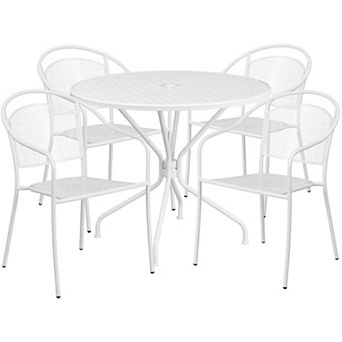 Emma and Oliver Commercial Grade 35.25" Round Coral Patio Table Set-4 Round Back Chairs