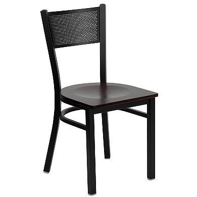 Emma and Oliver 36" Square Black Laminate Table Set, 4 Grid Back Metal Chairs