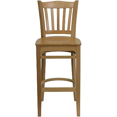 Emma and Oliver Vertical Slat Back Walnut Wood Barstool, Burgundy Vinyl Seat