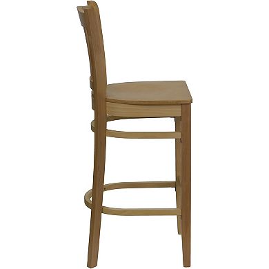 Emma and Oliver Vertical Slat Back Walnut Wood Barstool, Burgundy Vinyl Seat