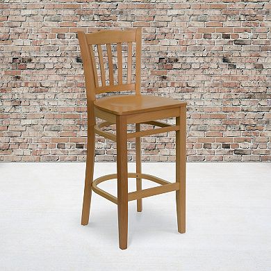 Emma and Oliver Vertical Slat Back Walnut Wood Barstool, Burgundy Vinyl Seat