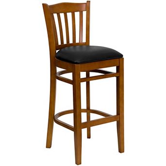Emma and Oliver Vertical Slat Back Walnut Wood Barstool, Burgundy Vinyl Seat