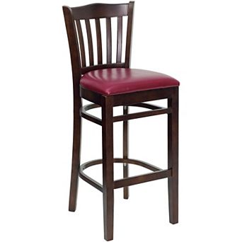 Emma and Oliver Vertical Slat Back Walnut Wood Barstool, Burgundy Vinyl Seat