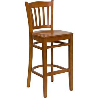 Emma and Oliver Vertical Slat Back Walnut Wood Barstool, Burgundy Vinyl Seat