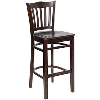 Emma and Oliver Vertical Slat Back Walnut Wood Barstool, Burgundy Vinyl Seat