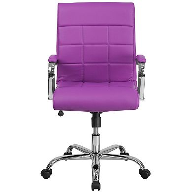 Emma and Oliver Mid-Back Green Vinyl Executive Swivel Office Chair with Chrome Base and Arms