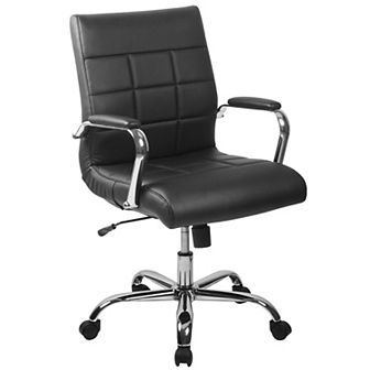 Emma and Oliver Mid-Back Green Vinyl Executive Swivel Office Chair with Chrome Base and Arms