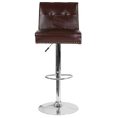Emma and Oliver Adjustable Tufted Accent Trimmed Back Barstool-Brown LeatherSoft