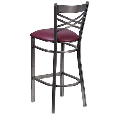 Emma and Oliver Clear Coated Metal "X" Back Barstool, Natural Wood Seat