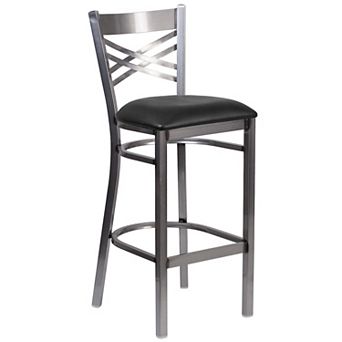 Emma and Oliver Clear Coated Metal "X" Back Barstool, Natural Wood Seat