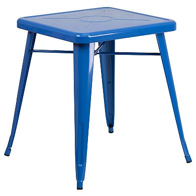 Emma and Oliver Commercial 23.75" Square Green Metal Indoor-Outdoor Table Set-2 Stack Chairs