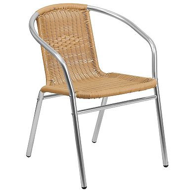 Emma and Oliver 27.5" Square Aluminum Table Set-2 Dark Brown Rattan Chairs