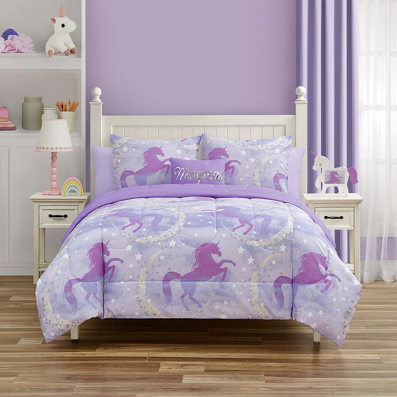 Kids Starry Unicorn Comforter Set, Purple, Full