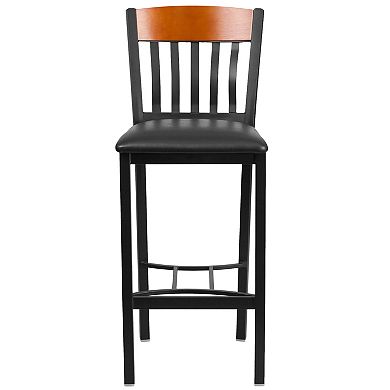 Emma and Oliver Vertical Back Metal & Walnut Wood Barstool with Vinyl Seat