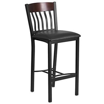 Emma and Oliver Vertical Back Metal & Walnut Wood Barstool with Vinyl Seat