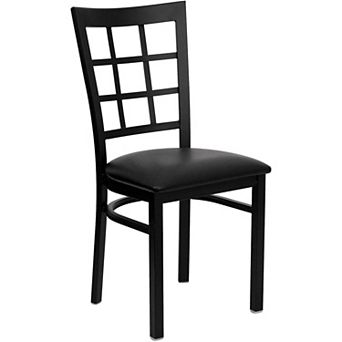 Emma and Oliver Black Window Back Metal Restaurant Chair - Burgundy Vinyl Seat