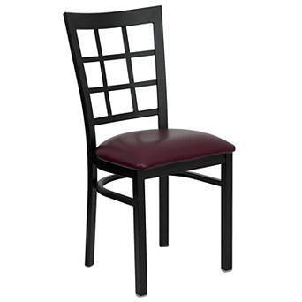 Emma and Oliver Black Window Back Metal Restaurant Chair - Natural Wood Seat