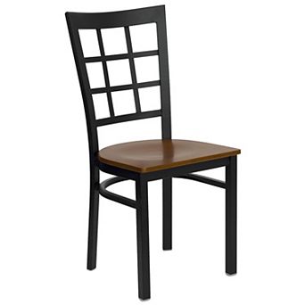 Emma and Oliver Black Window Back Metal Restaurant Chair - Burgundy Vinyl Seat