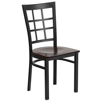 Emma and Oliver Black Window Back Metal Restaurant Chair - Natural Wood Seat
