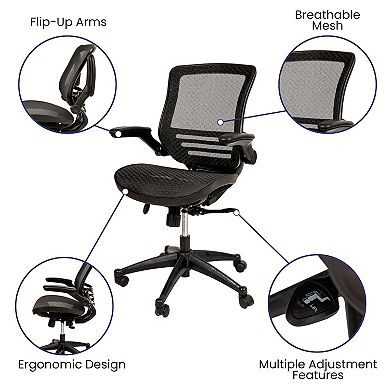 Emma and Oliver Mid-Back Black Mesh Executive Swivel Flip-Up Arm Office Chair Gold Frame