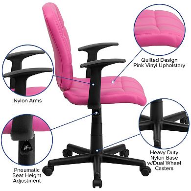 Emma and Oliver Mid-Back Pink Quilted Vinyl Swivel Task Office Chair with Arms